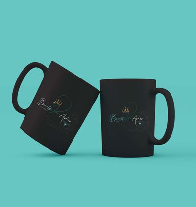 black mug with beauty for ashes logo